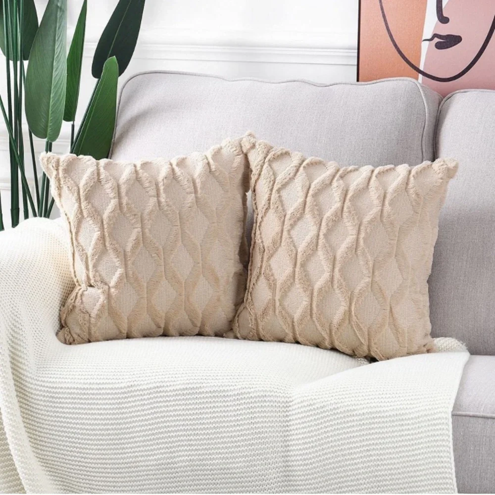 Luxury Home | Chic Khaki Tan Short Wool Soft Plush Faux Fur Throw Pillow Covers